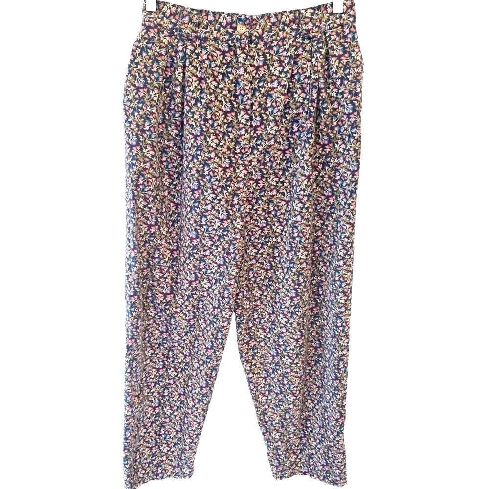 Vintage 90s Tapestry Floral Pants Ultra High Rise 15" Pleated Tapered Mom M 28